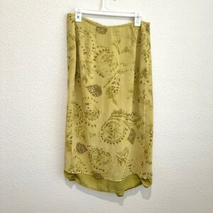 VTG Ann Taylor Women's Petite 8 100% Silk Green Floral Skirt Maxi Y2K Botanical